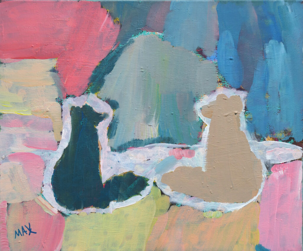 Gemälde von zwei Tieren mit abstraktem Hintergrund.